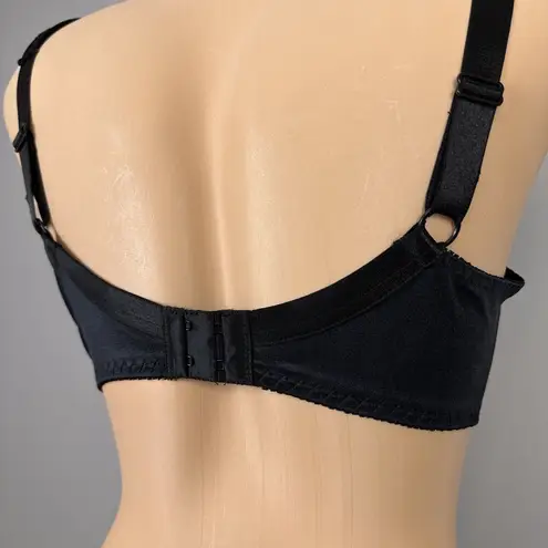 Delicates Vintage Bra 36C Black Lace Unlined Underwire Stretch Satin Sexy Retro