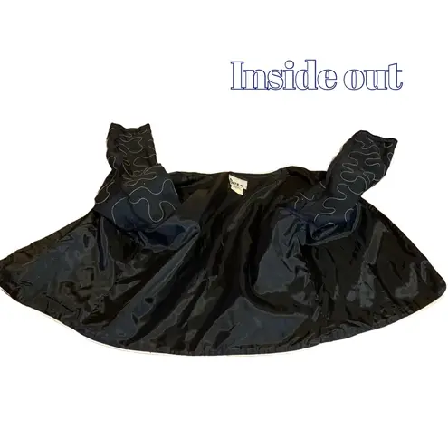 PATRA VINTAGE 1990'S BLUE & CREAM SATIN BLAZER WITH FAUX PEARL BEADING (10)