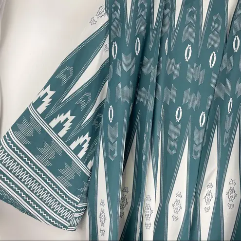 Honeyme Bohemian Blue White Aztec Kimono Wrap Cardigan