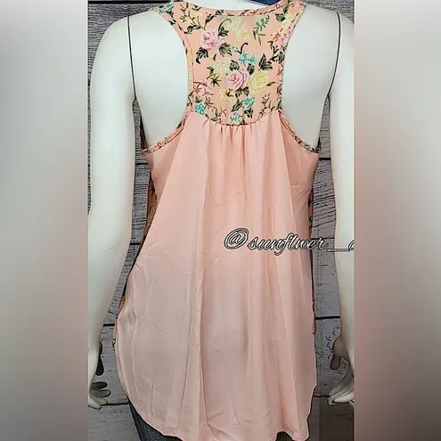 pink floral sheer tank with a high