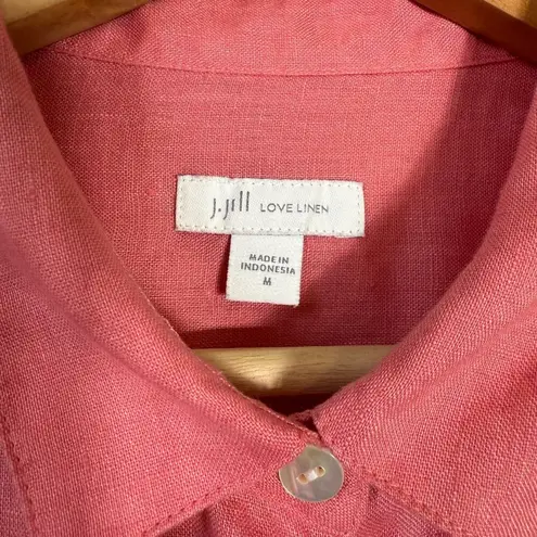 J.Jill  Love Linen Long Sleeve Button Down Shirt Blouse Women's Medium Pink