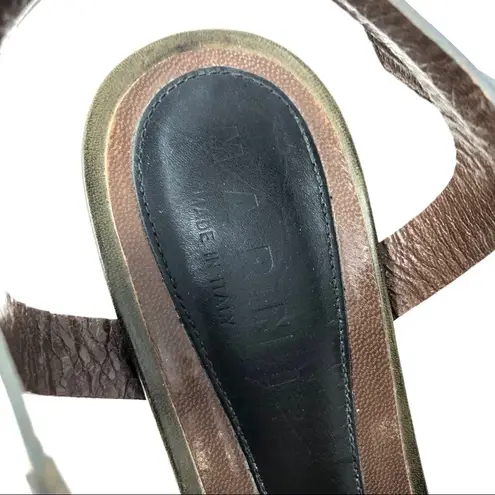 MARNI kahki green leather, wood sandals Size 9