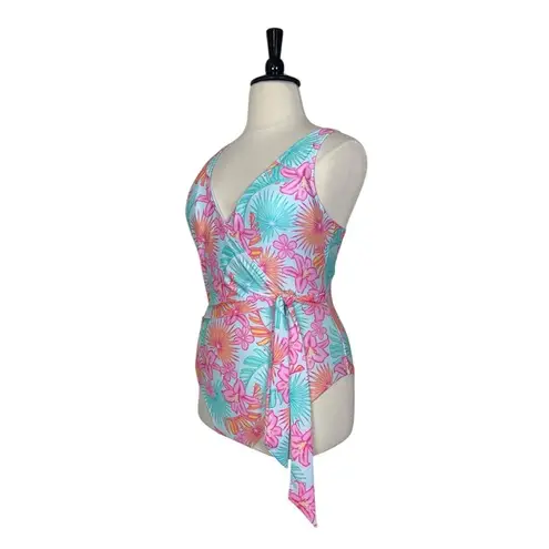 Members Mark New One Piece Swimsuit Wrap Top Tie Waist Aqua Women’s Size XL