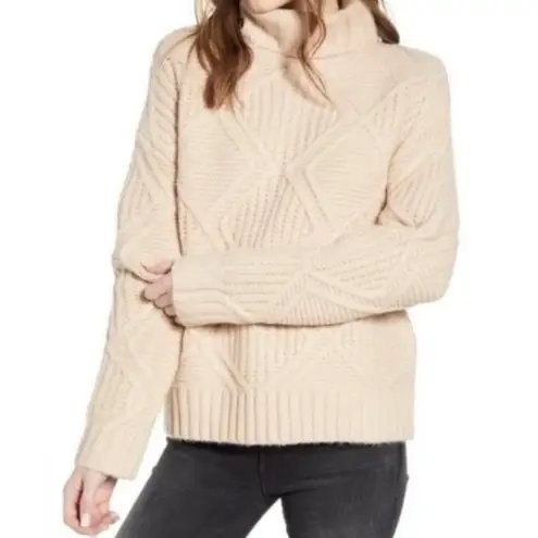 Caslon  Women’s Tan Chunky Cable Knit Turtleneck Sweater Size Medium NWT