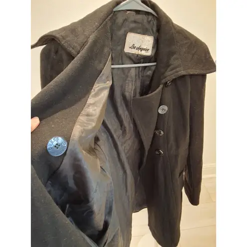 Guess Black Pea Coat Size S Wool Blend Double Breasted Classic Vintage 1981