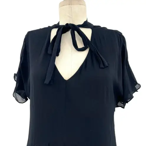 Marni Black Silk Tie Neck Crochet Hem Short Sleeve Dress Size 40 US 4