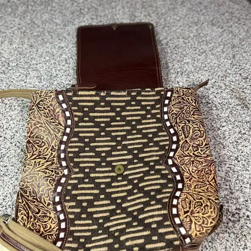 Myra Bag Unisex Brown Embossed Leather & Cowhide Backpack Medium