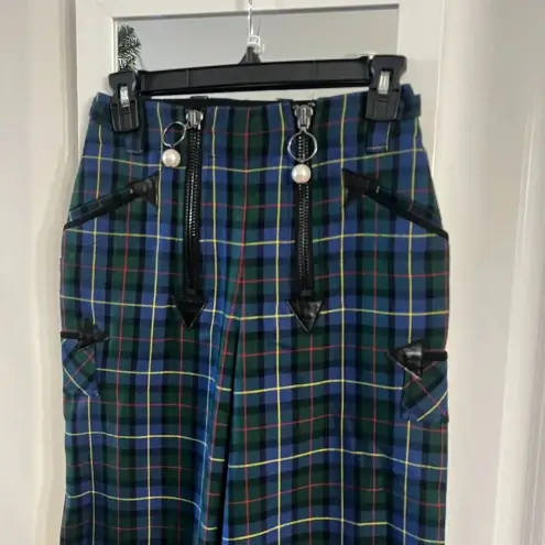 Opening Ceremony 973  Plaid High Waisted Pearl Pants Size 0 Color Green Blue