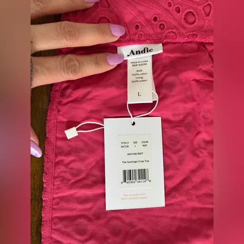 ANDIE NWT The Santiago Crop Top Size L Pink Eyelet 100% Cotton Back Tie
