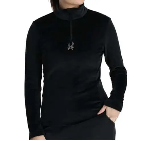 Spyder Women's Shimmer Bug Half Zip Velour Fleece Pullover Size Medium Black