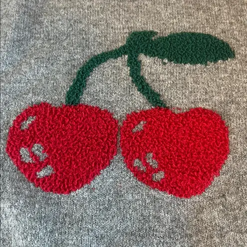 Anthropologie Luna Ivy Cherry Print Sweater Gray Size Smal