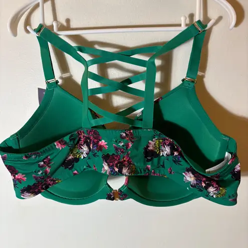 Cacique NWT Seriously Sexy Emerald Floral Boost Plunge Bra 46C Lattice Back