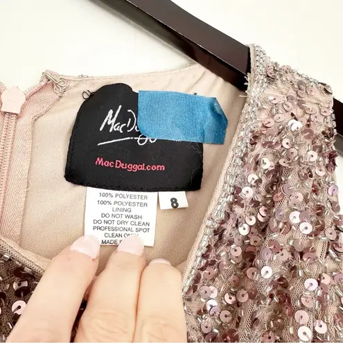 Mac Duggal NWOT Sleeveless Sequined Midi Sheath Dress Rosewood 8