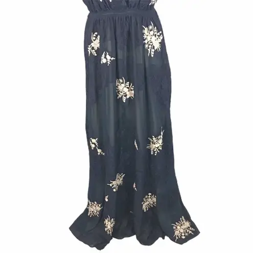 Haute Hippie Silk Embroidered Floral And Lace Maxi Dress Size 4