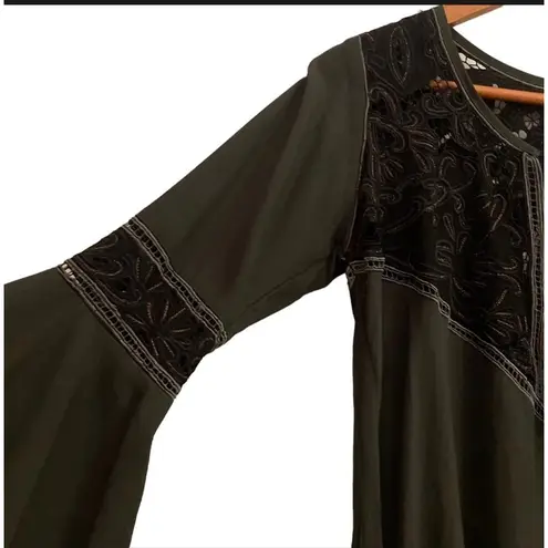 Cleobella Lili Bohemian Hippie Bell Sleeve DeepV Mini Dress in Gunmetal Gray S