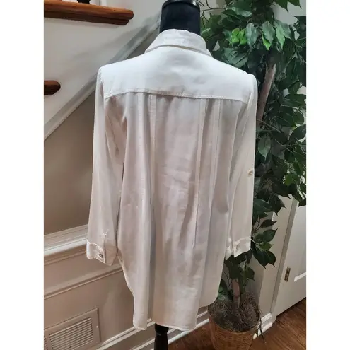 T&W Designs Womens White Tencel Collared Long Sleeve Button Down Casual Shirt XS