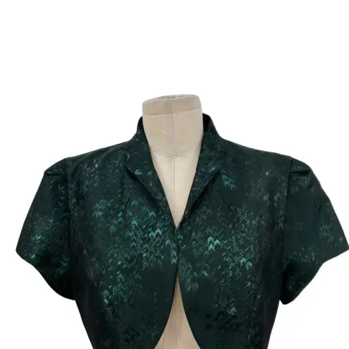 Theia Green Jacquard Cropped Evening Jacket Short Sleeve Size 14 Green