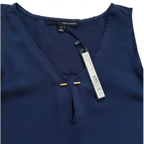 Harvé Benard Harve Benard Blouse Navy Scoop V-Neck Keyhole Sleeveless Top Blouse Small NEW