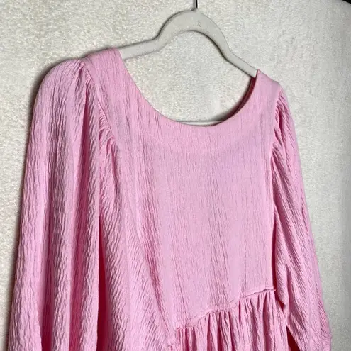 Petal and Pup  Ermias Long Balloon Sleeve Mini Smock Dress Textured Pink Size 2