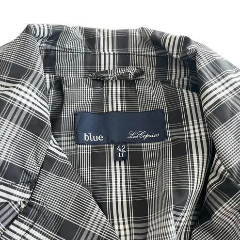 Blue Les Copains Black White Plaid Double Breasted Short Trench Coat Jacket