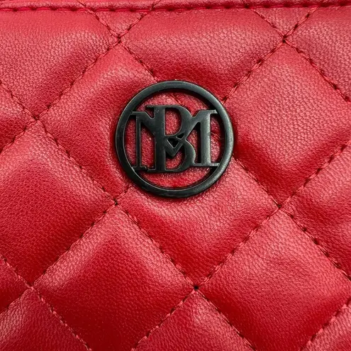 Badgley Mischka Vegan Leather Card Holder Wallet Wristlet Red Quilted Zips NWT