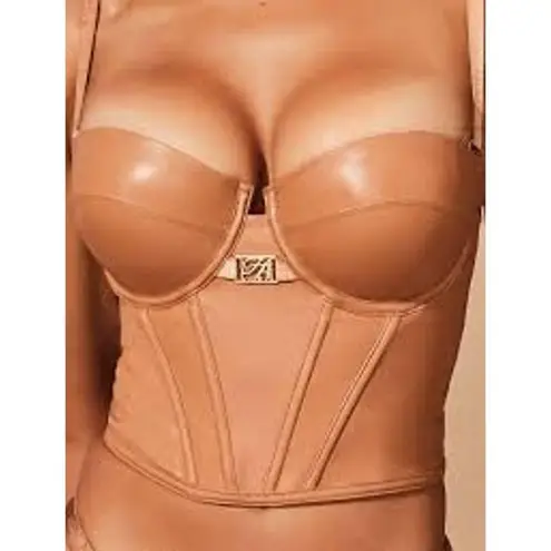 HONEY BIRDETTE Emily Bustier Thong Panty Set Toffee 30DD XS NWT SEXYLUX LINGERIE Gold Size undefined