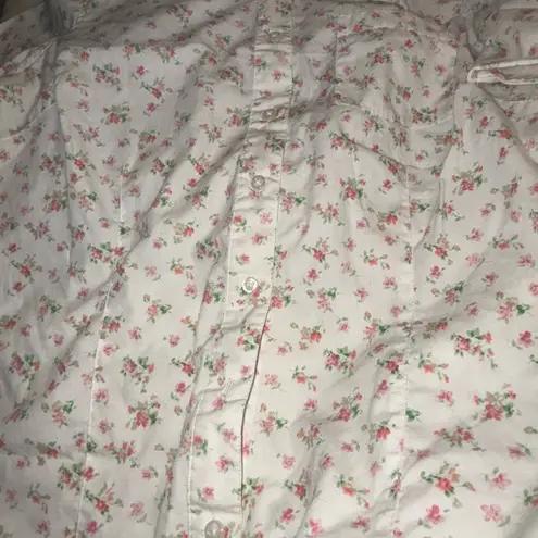 basic editions COPY - Vintage Button Up Blouse White Pink Roses Size Large
