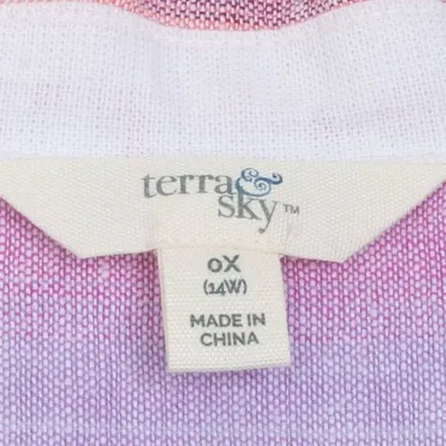 Terra & Sky Womens Button Down Linen Camp Shirt Size 0X Short Sleeve Ombre Work - Image 4