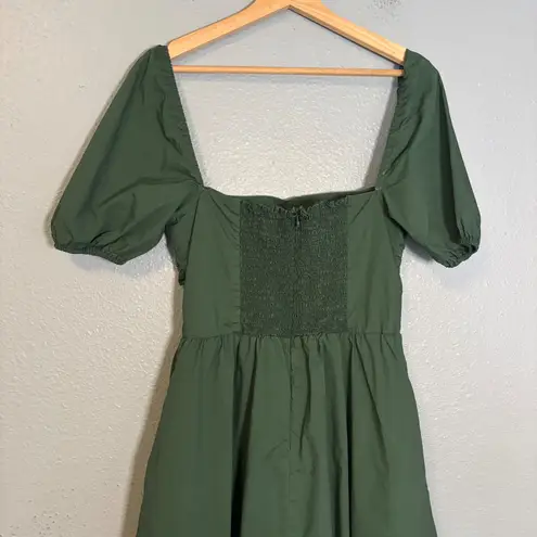 OPT Womens Green Midi Dress Puff Sleeve Square Neck Party Cocktail Medium