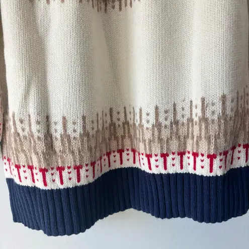 Lands’ End Ski Fair Isle Turtle Neck Sweater Wool Alpaca Cabin Fisherman Holiday Blue Size L