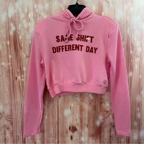 Grey Lab Pink Same Shift Different Day Shoulder Pad Cropped Hoodie Sweatshirt Size XS