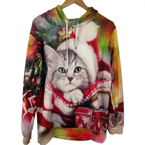 Nain Santa Kitties Ugly Christmas Graphic Sweater Hoodie Size Large/XL