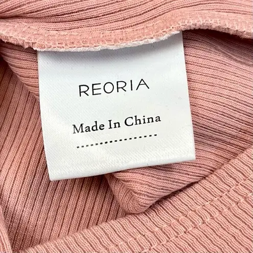 REORIA Women Square Neck Bodysuit Puff Sleeve Ribbed Corset Tops XL Pink