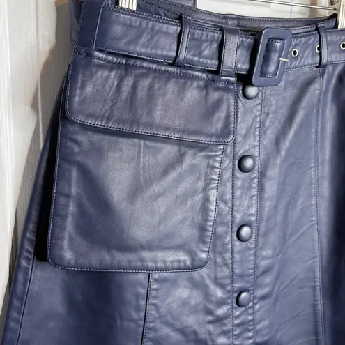 Gestuz Midi Blue Lambskin Leather Belted Pouch Skirt New with Tag W2004 Sz S 2