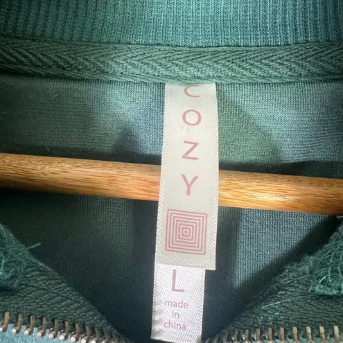 Cozy Plush Velvet Zip Hoodie Jacket Womens L Green Lounge Casual Y2K Cool Girl Size L