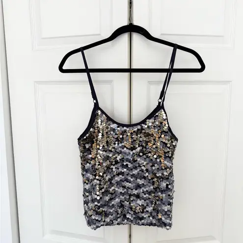 Dance & Marvel Gray Gold Silver Sequin Tank Top Crop Tank Size Small