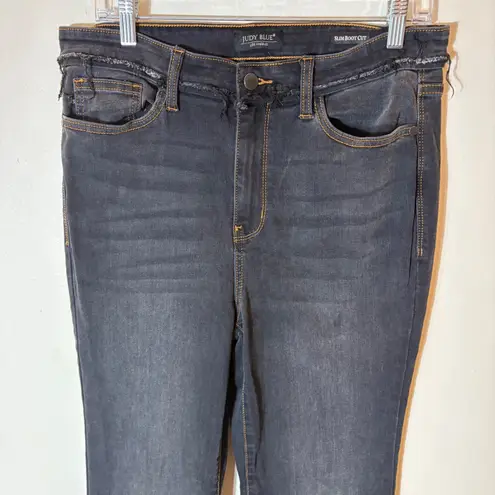 Judy Blue Slim Bootcut Jeans Faded Washed Black Distressed Hem Size 13/31