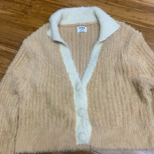 Cotton On  Fuzzy Knit Cardigan Womens Size Medium Cropped Sweater Collared Button - Image 2