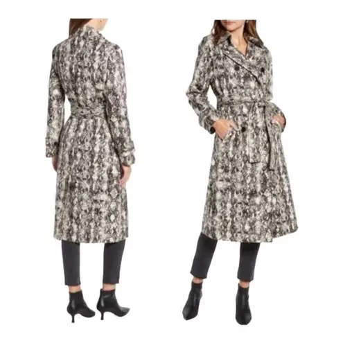 Something Navy womens medium snake skin trench coat jacket business black cream
