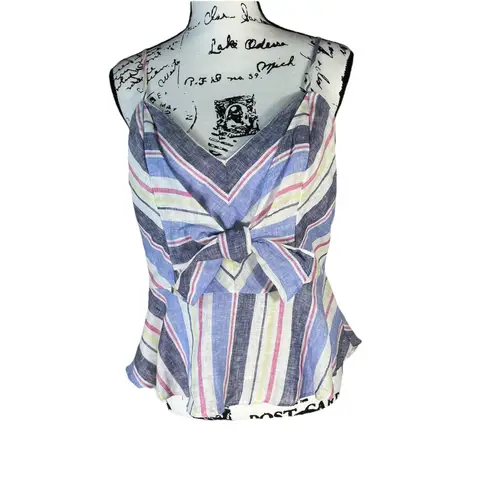 NWT Parker New York Striped Linen Bow Front Peplum Top Multicolored Large