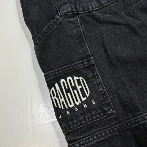 Ragged Priest Jeans Black Denim Wide Leg Panel Y2K Grunge Baggy Pants Womens 24