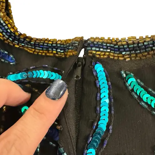 Laurence Kazar Vintage Beaded Silk Black And Blue Shirt Size Extra Small - Small