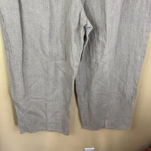 Flax Linen Size Large Wide Leg 25” Inseam Pull On Beige Pants Pockets Travel