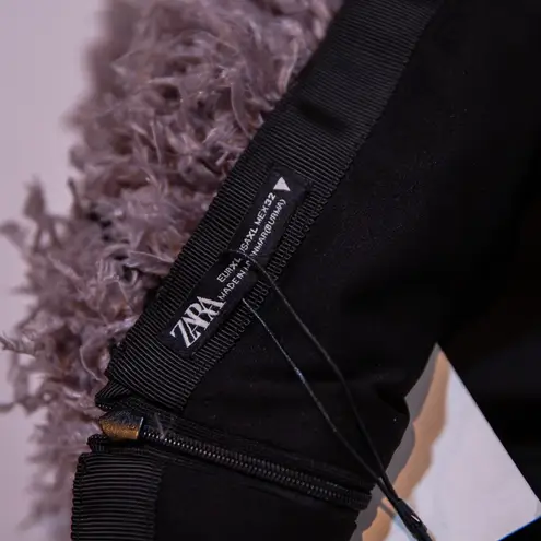 NEW Zara Fringe Shag Textured Satin Strap Tank Grosgrain Ribbon Trim Mini Dress