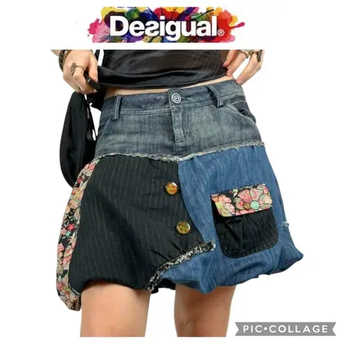 Desigual DENIM PATCHWORK BALLOON SKIRT size 36 / medium NWT €74