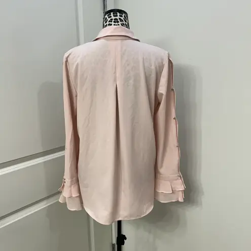 T Tahari pink long sleeve blouse flare bell sleeve with gems