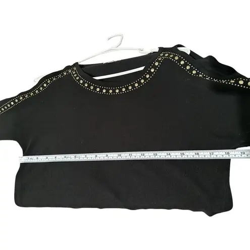 Westport 1962 womens XS sweater black scoop neck cold shoulder long sleeve studs