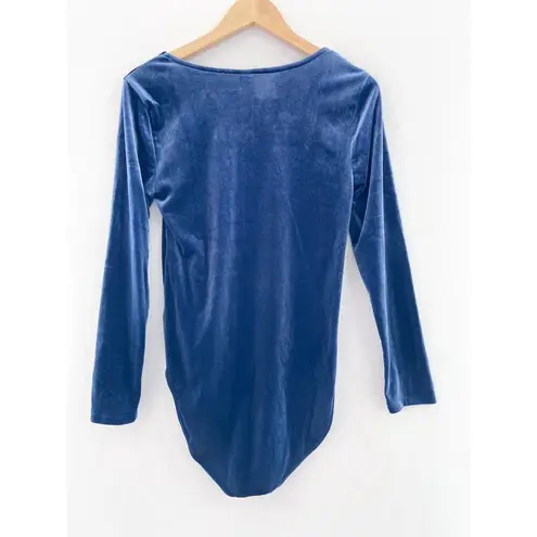 Old Navy NEW  Blue Velvet Long Sleeve Bodysuit sz Large Snap Closure Square Neck