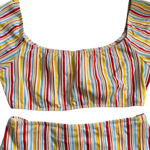 Lemlem Mokati Pouf Bikini Swimsuit High Waisted Bottoms Lemon Zest Stripe Small - Image 3