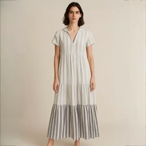 Mii Collection Anthropologie Stripe Tiered Cotton Maxi Dress Blue Size M